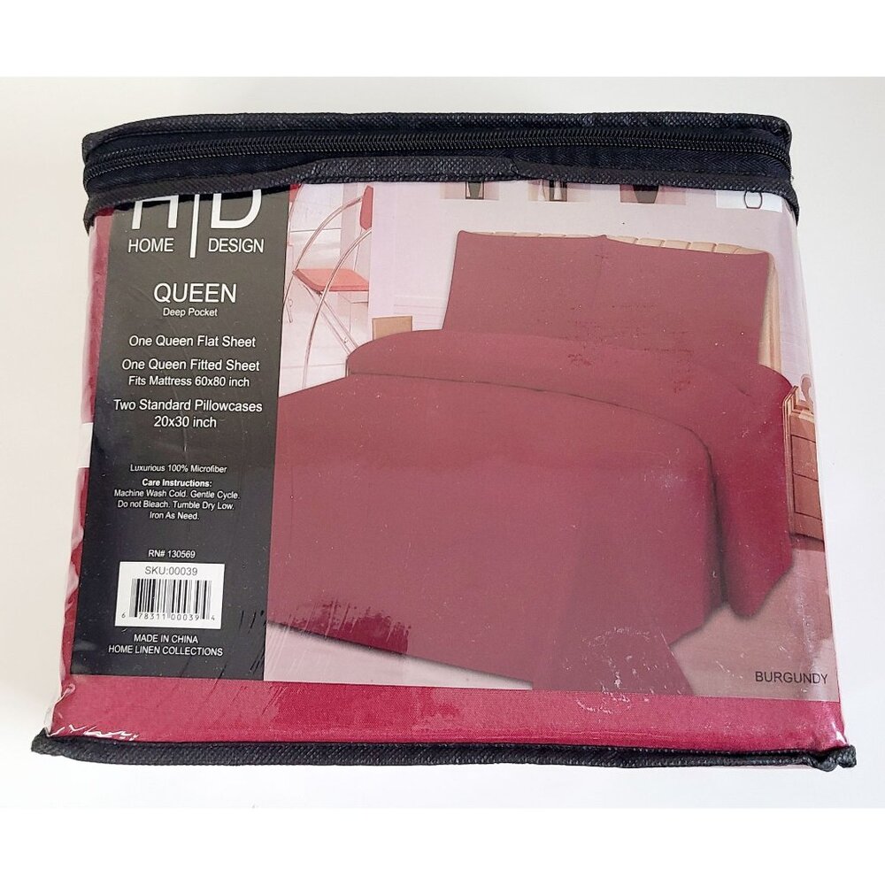 Queen HD Home Design Burgundy 400 Thread Count Luxurious Sheet Set Wrinkle free